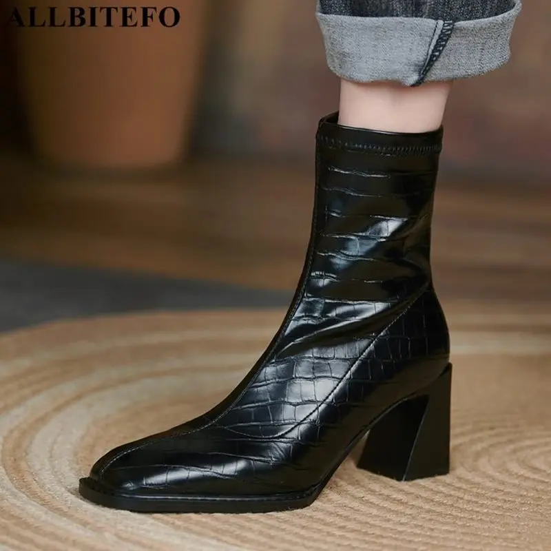 ALLBITEFO Size:34-42 Genuine Leather Stone Texture Thick Heels Ankle Boots For Women Winter Snow Women Boots Botas Femininas
ALLBITEFO Size:34-42 Genuine Leather Stone Texture Thick Heels Ankle Boots For Women Winter Snow Women Boots Botas Femininas