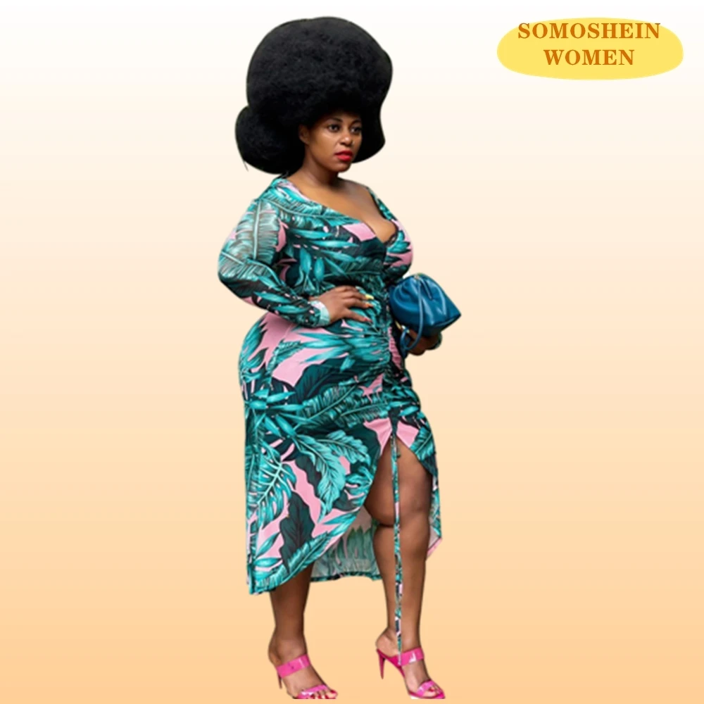 Somoshein Deep V Neck Plus Size Women Dress Floral Beachwear Drawstring Sexy Hollow Out Midi Sundress Fall Clothes Wholesale
Somoshein Deep V Neck Plus Size Women Dress Floral Beachwear Drawstring Sexy Hollow Out Midi Sundress Fall Clothes Wholesale