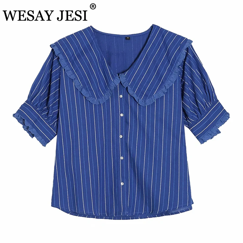 WESAY JESI 2021 Spring Top Lapel Striped Single-breasted Shirt Casual Simple Five-point Sleeve Fashion Temperament Shirt
WESAY JESI 2021 Spring Top Lapel Striped Single-breasted Shirt Casual Simple Five-point Sleeve Fashion Temperament Shirt