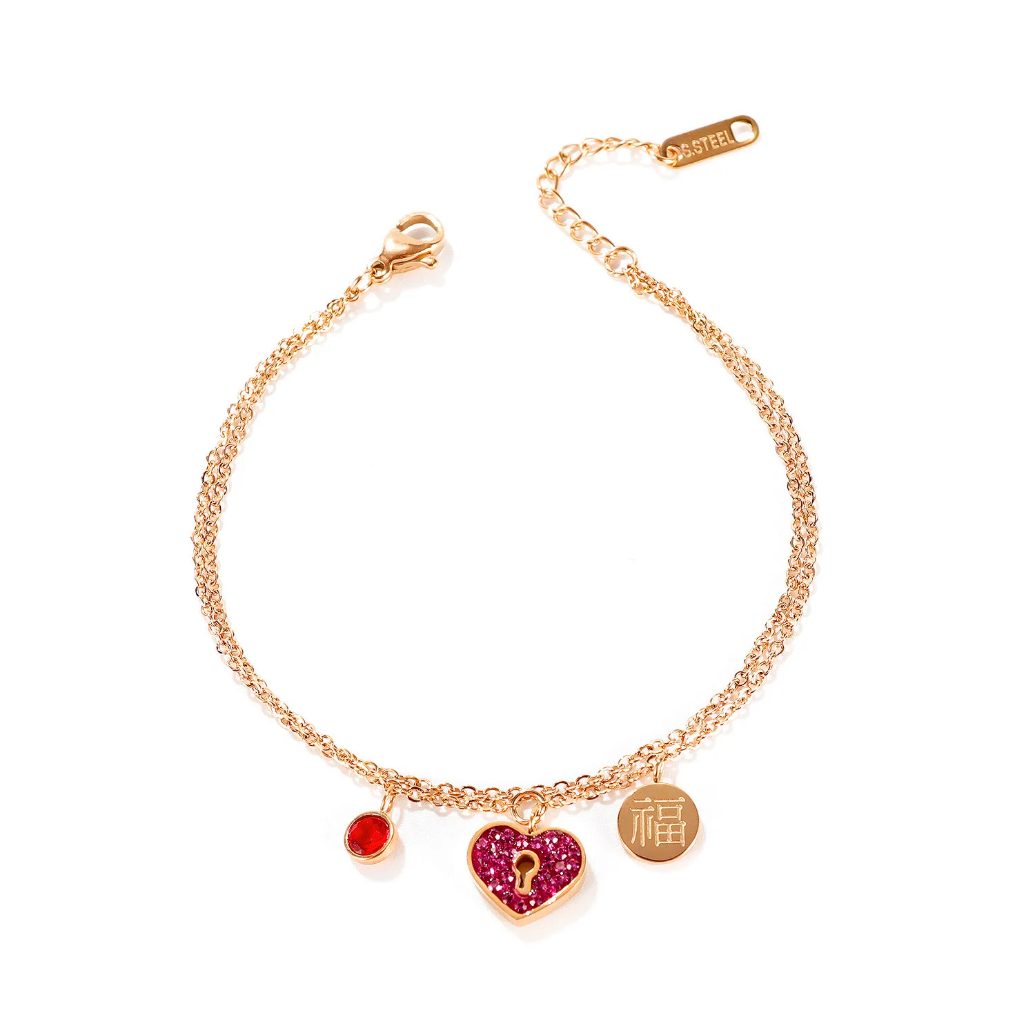 Trendy Net Red Double Peach Heart Zircon Titanium Steel Bracelet Women Fashion Niche Design Blessing Jewelry 
Trendy Net Red Double Peach Heart Zircon Titanium Steel Bracelet Women Fashion Niche Design Blessing Jewelry