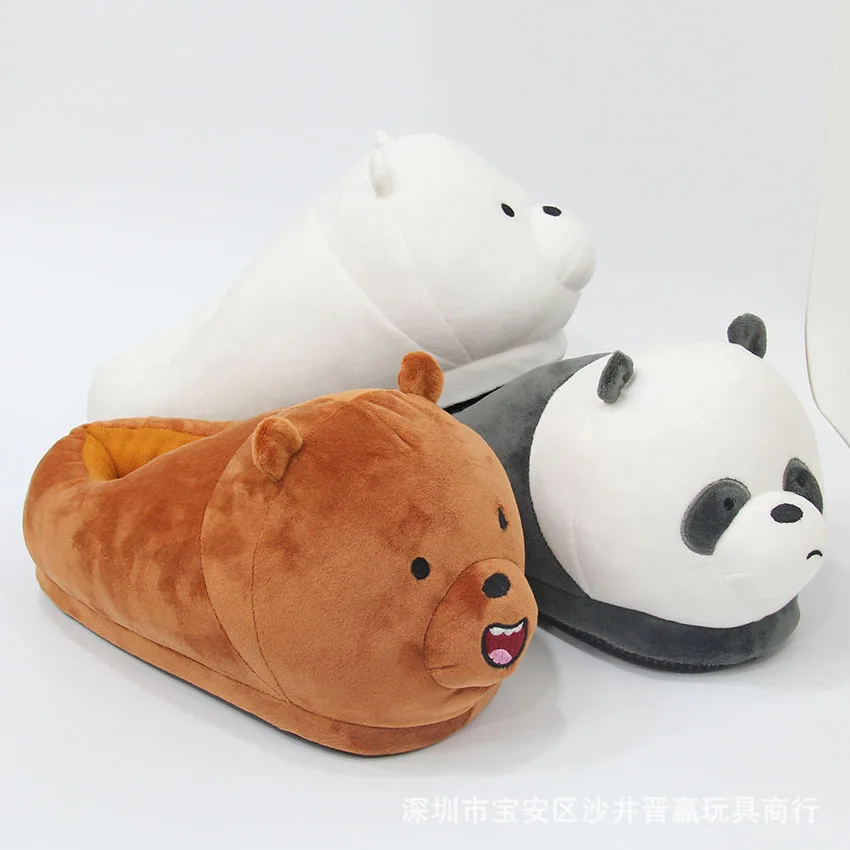 Домашняя плюшевая теплая обувь с животными хлопковые тапочки аниме панда белый