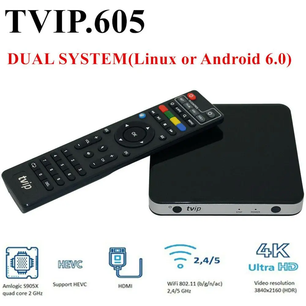 TVIP 605 Linux & Android TV Box 4K UHD 1GB 8GB S905X TVIP S-Box V.530 2.4G/5G WIFI H2.65 IPTV TV Box tvip525 tvbox Set Top Box
TVIP 605 Linux & Android TV Box 4K UHD 1GB 8GB S905X TVIP S-Box V.530 2.4G/5G WIFI H2.65 IPTV TV Box tvip525 tvbox Set Top Box