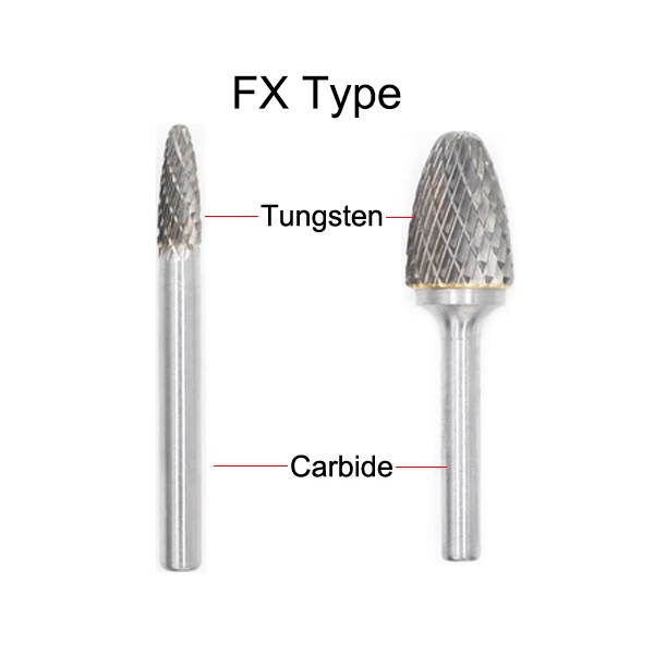 

FX1225M06 4316 12mm FX1425M06 4317 14mm FX1625M06 4318 16mm Cone Taper Tungsten F Double Groove Cut Grinding Rotary Rasp File