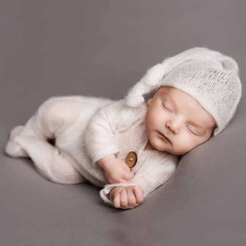 Комбинезон с шапочкой и длинным хвостом для новорожденных вязаный шерстяной 2 шт.