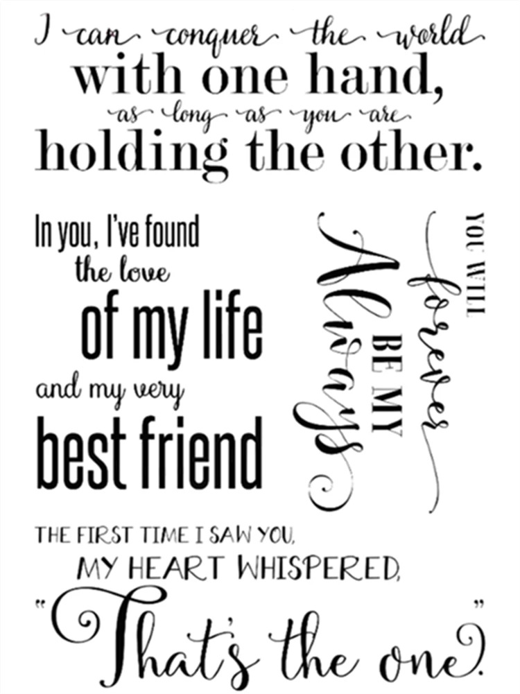 Love Quotes Transparent Silicone Clear Stamp/Seal for DIY scrapbooking/photo album Decorative Cards Making Paper Crafts
Love Quotes Transparent Silicone Clear Stamp/Seal for DIY scrapbooking/photo album Decorative Cards Making Paper Crafts