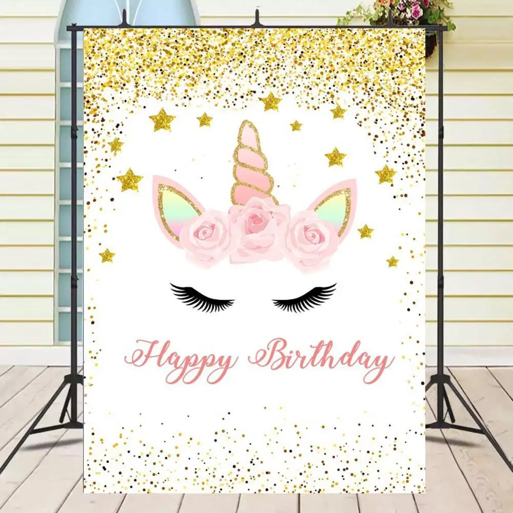 Фон для фотосъемки с изображением золотого единорога цветов блестящих звезд белого цвета украшение на стену баннер для вечеринки в честь р... 
Фон для фотосъемки с изображением золотого единорога цветов блестящих звезд белого цвета украшение на стену баннер для вечеринки в честь р...