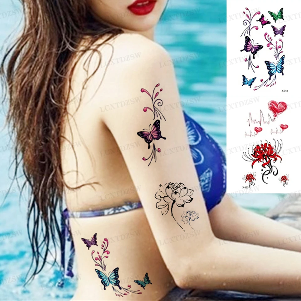 Female Temporary Tattoo Stickers, Dutterflies,Flowers, English Letters, Neck, Arms,Body Art,Pre Designed Disposable Fake Tattoos
Female Temporary Tattoo Stickers, Dutterflies,Flowers, English Letters, Neck, Arms,Body Art,Pre Designed Disposable Fake Tattoos