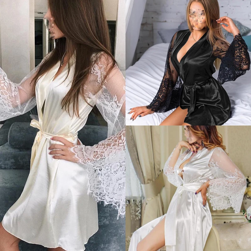 Women Robe Full Length Flare Sleeve Lace Sashes Decorated Big Open Deep V-Neck Solid Color Hollow Out Clothing
Women Robe Full Length Flare Sleeve Lace Sashes Decorated Big Open Deep V-Neck Solid Color Hollow Out Clothing
