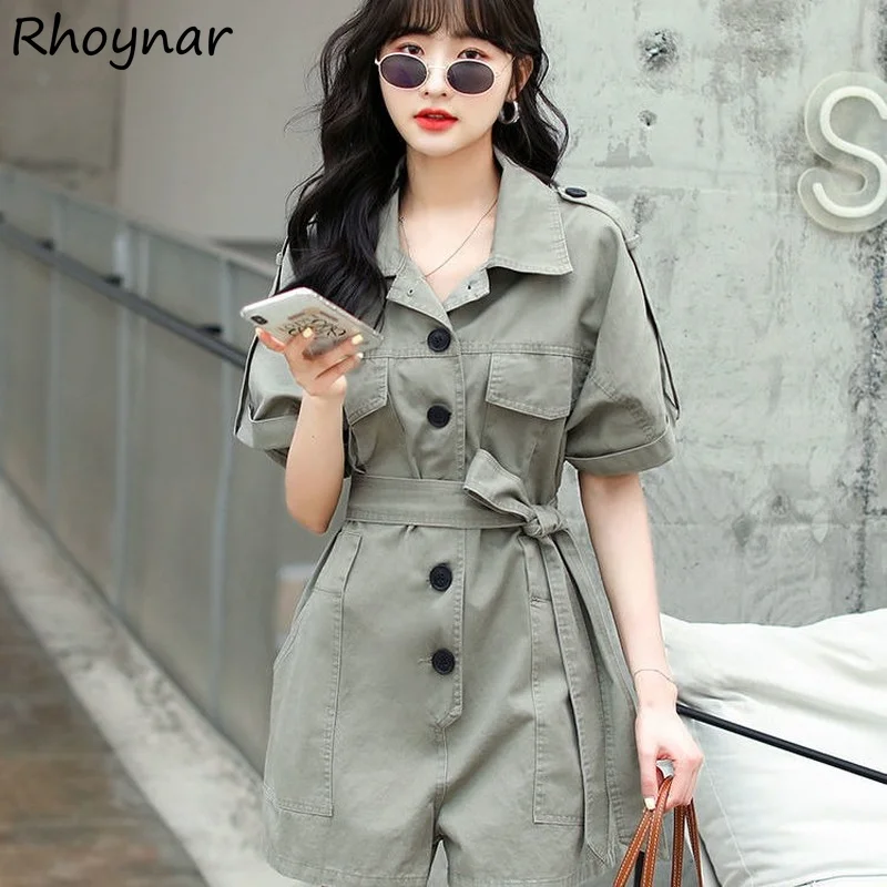 Rompers Women Summer Fashion Solid Simple All-match Turn Down Collar Button Loose Korean Style Leisure Girls Comfortable Elegant
Rompers Women Summer Fashion Solid Simple All-match Turn Down Collar Button Loose Korean Style Leisure Girls Comfortable Elegant