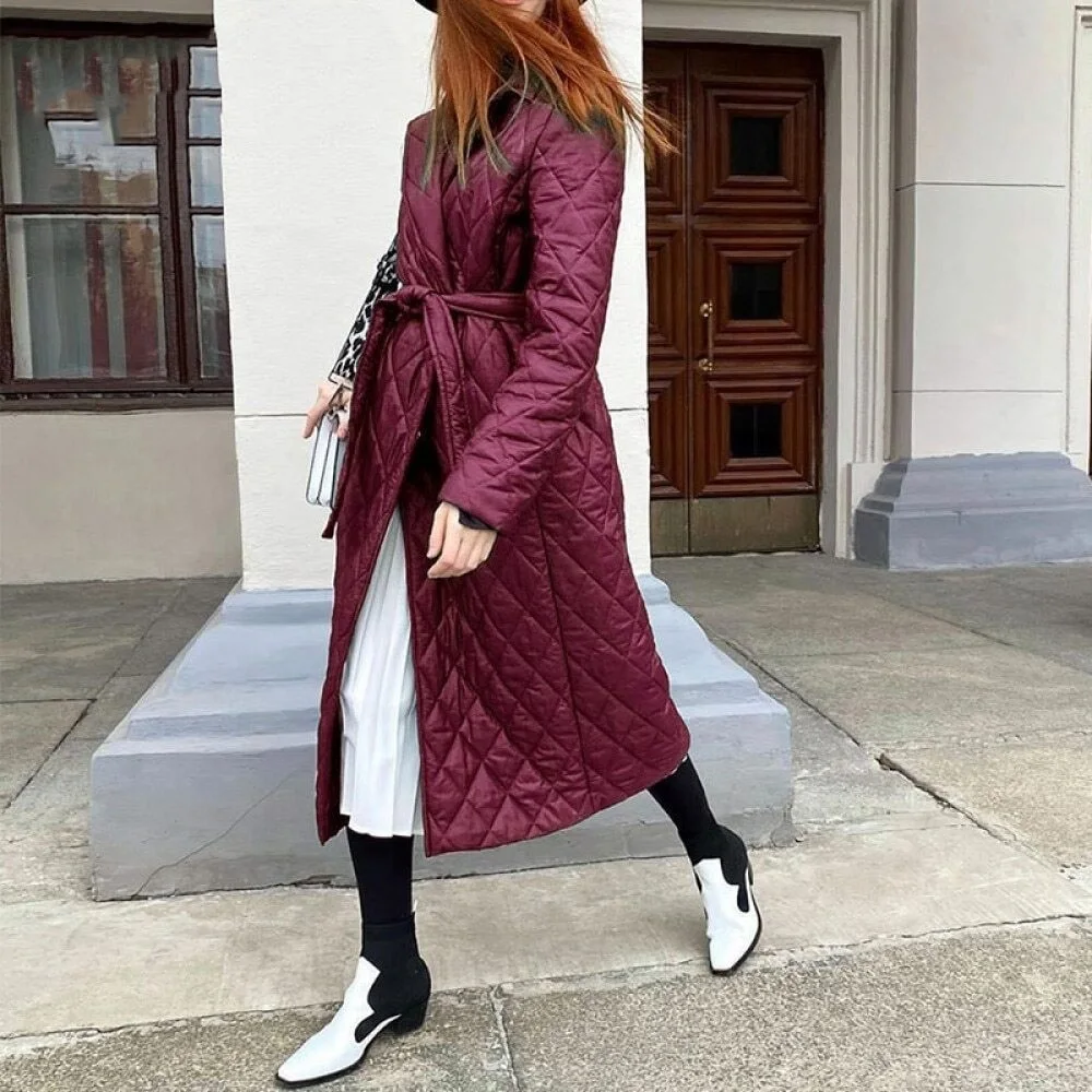 

Simplee Cotton padded long winter coat female Casual pocket sash women parkas High street tailored collar stylish overcoat 2020