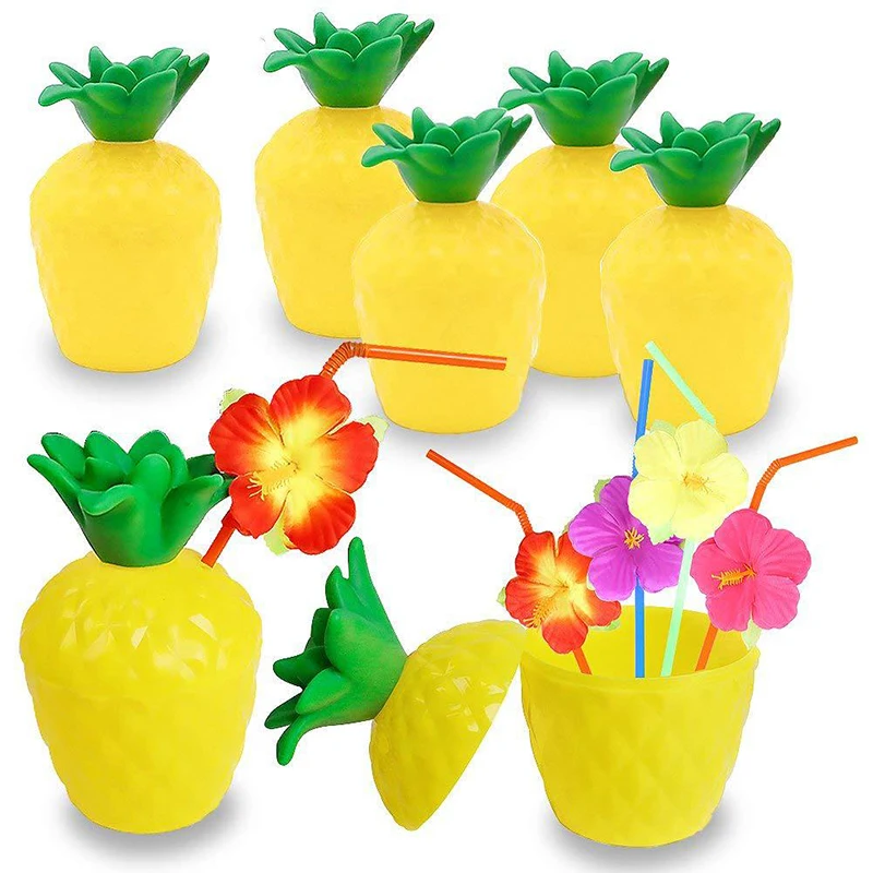 

12Pcs/Set Plastic Pineapple Coconut Drinking Cup Summer Party Beach Party Cups Juice Cup for Hawaii Tropical Luau Party Decor