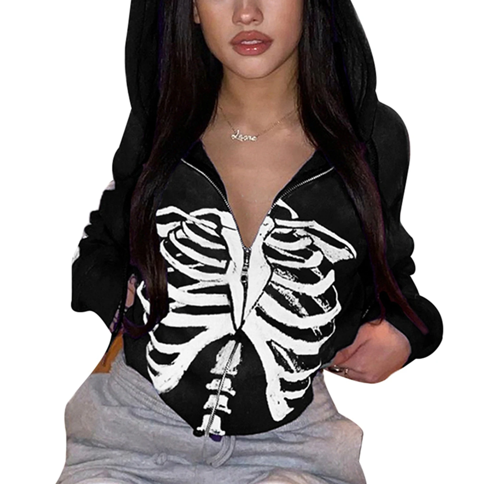 Женские толстовки на молнии Y2K, повседневные толстовки свободного кроя с длинным рукавом и принтом скелета
Женские толстовки на молнии Y2K, повседневные толстовки свободного кроя с длинным рукавом и принтом скелета
