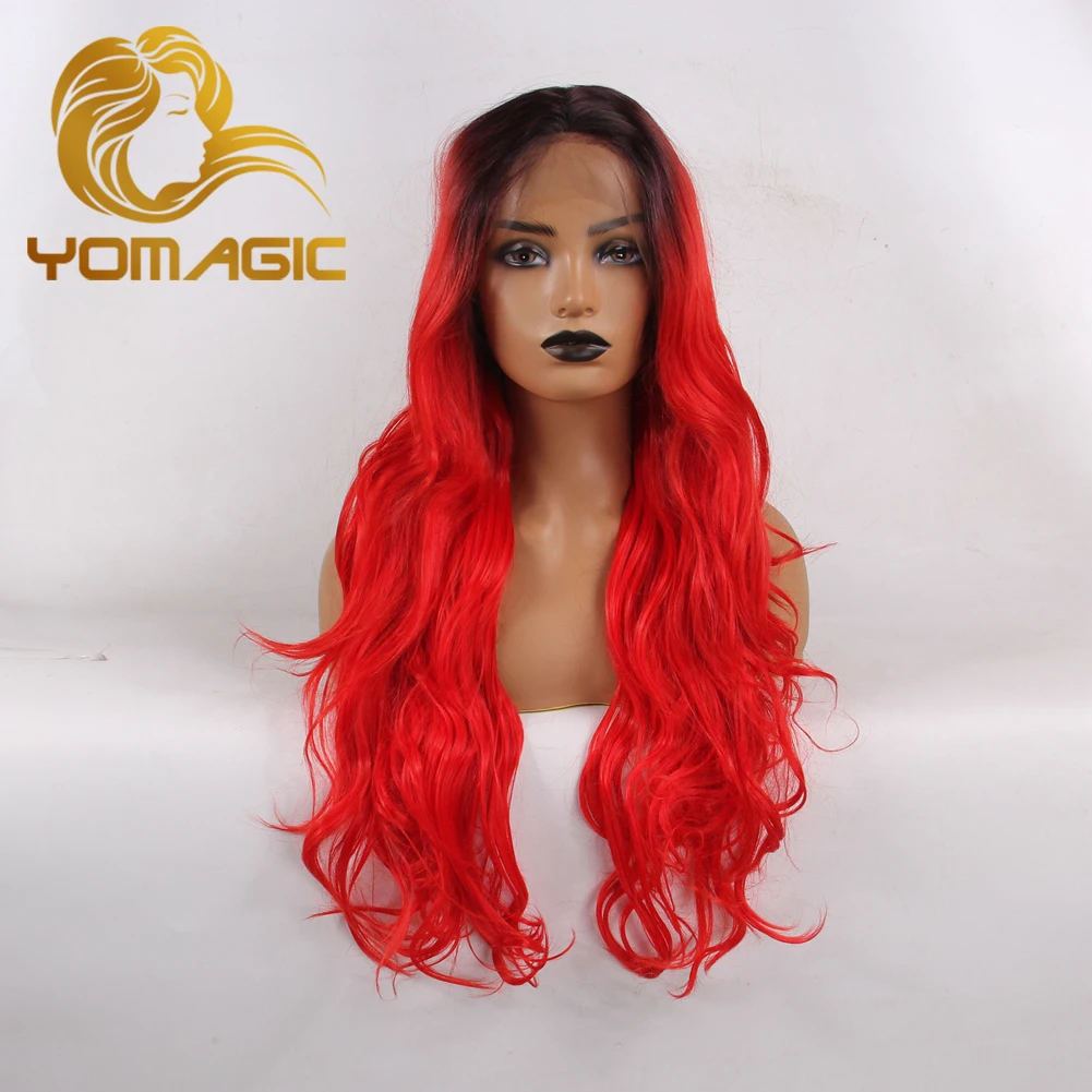 Yomic длинные волнистые синтетические волосы кружевные передние парики для женщин