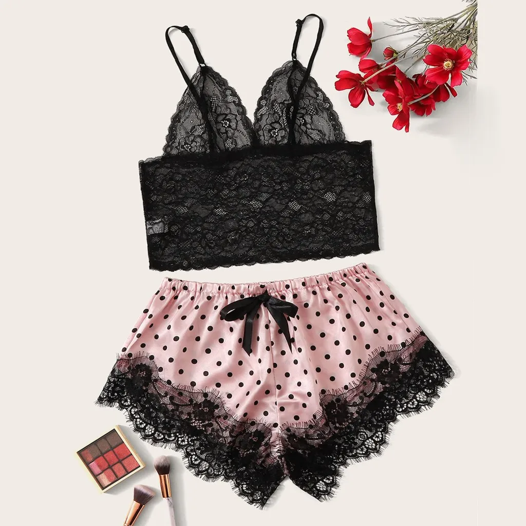 Women Satin Lace Silk Print Camisole Shorts Bow Set Sleepwear Pajamas Lingerie Pajama Set
Women Satin Lace Silk Print Camisole Shorts Bow Set Sleepwear Pajamas Lingerie Pajama Set