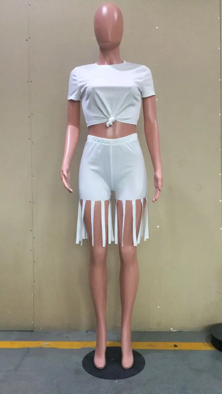 2 piece set women crop top t-shirt and shorts set tassel ribbons summer two piece outfits for women bodycon tracksuit streetwear 
2 piece set women crop top t-shirt and shorts set tassel ribbons summer two piece outfits for women bodycon tracksuit streetwear