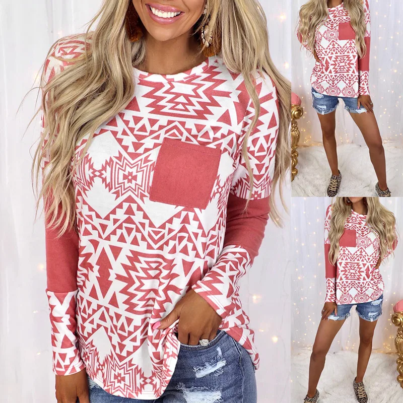 2021 Spring Summer New Stitching Fashion Classic Printing Loose T-shirt Long-sleeved Round Neck Pocket Casual Top T-shirt Women
2021 Spring Summer New Stitching Fashion Classic Printing Loose T-shirt Long-sleeved Round Neck Pocket Casual Top T-shirt Women