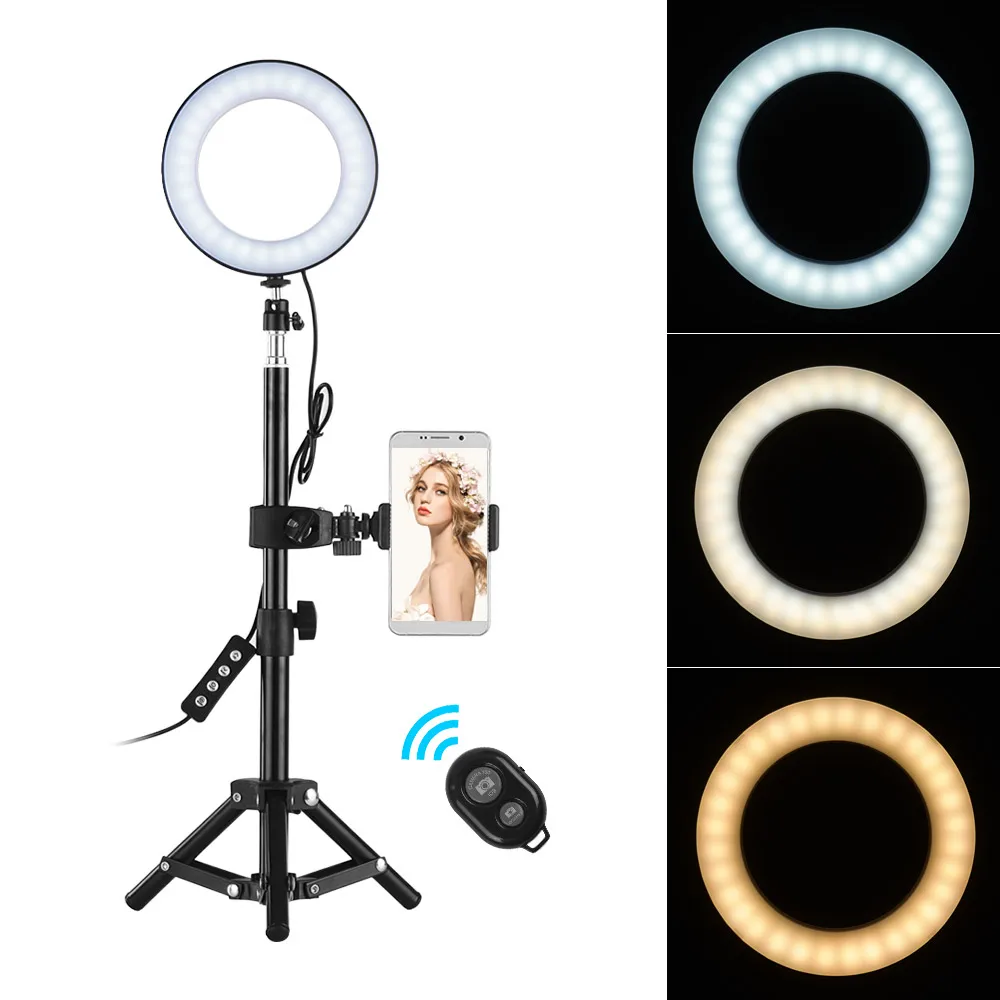 6 Inch Desktop Selfie LED Ring Light 3000-6000K+Tripod Stand Wireless Remote Control for Smartphones YouTube Video Live Stream
6 Inch Desktop Selfie LED Ring Light 3000-6000K+Tripod Stand Wireless Remote Control for Smartphones YouTube Video Live Stream