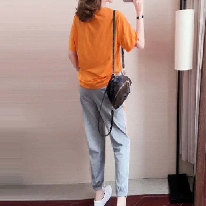 2020 summer sports fashion 2-piece set women's loose Korean summer plus size short sleeve long pants running leisure 2-piece set 
2020 summer sports fashion 2-piece set women's loose Korean summer plus size short sleeve long pants running leisure 2-piece set