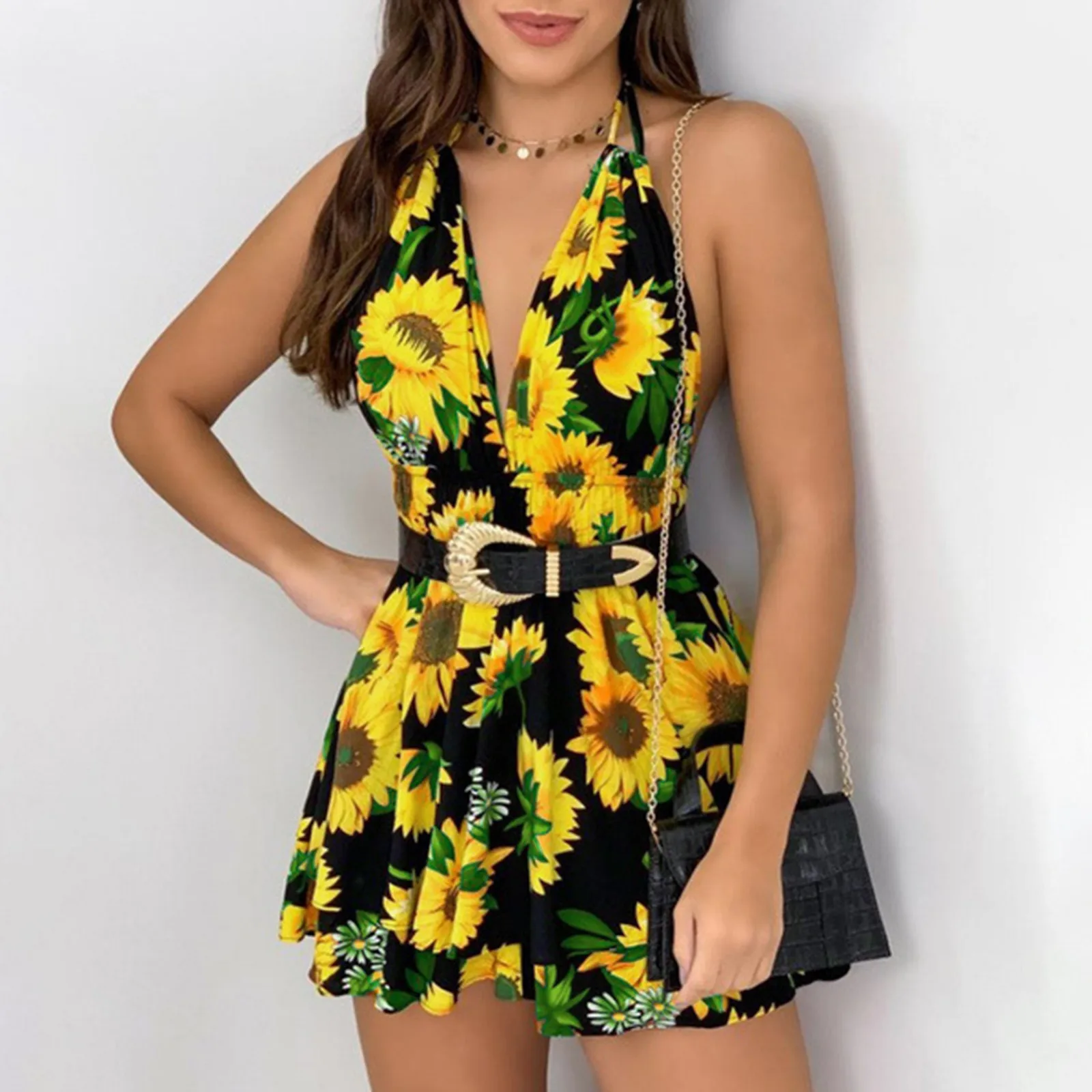 Vintage Floar Dress Women's Summer V-neck Fashion Sleeveless Pleated Ruffles Mini Beach Dress veztidos de noche elegantes cortos
Vintage Floar Dress Women's Summer V-neck Fashion Sleeveless Pleated Ruffles Mini Beach Dress veztidos de noche elegantes cortos