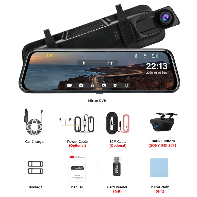 Jansite 10" Car DVR 2.5K+1080P Dash cam Touch Screen Stream Media Camera Time-lapse Video Registrar IP68 Sony IMX307 Rear camera 
Jansite 10" Car DVR 2.5K+1080P Dash cam Touch Screen Stream Media Camera Time-lapse Video Registrar IP68 Sony IMX307 Rear camera