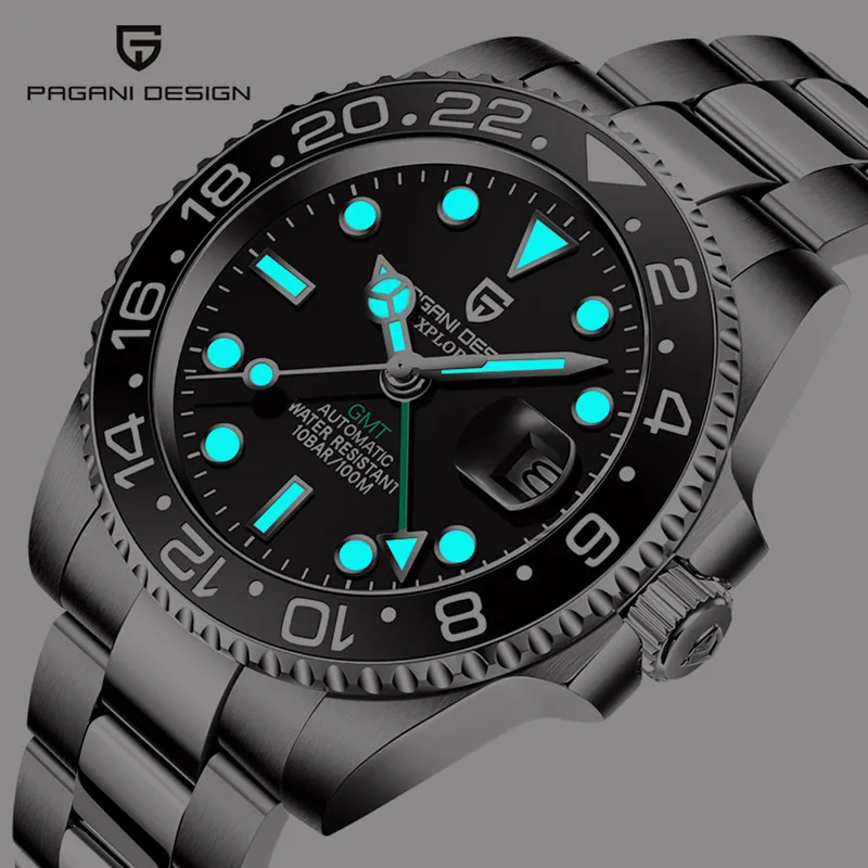 PAGANI DESIGN Men Stainless Steel Watch Sapphire Crystal Ceramic bezel GMT Automatic Mens Watches Luxury Mechanical Wristwatch | Наручные