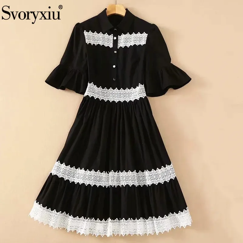 Svoryxiu Runway Designer Summer Fashion Dress Women's Flared Sleeves White Lace Embroidery Patchwork Black Vintage Dresses 
Svoryxiu Runway Designer Summer Fashion Dress Women's Flared Sleeves White Lace Embroidery Patchwork Black Vintage Dresses