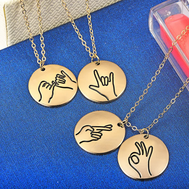 Concise Pendant Necklace for Lady Sign Language Gold Metal Charms Disc Type Pendant Friends Sisters Lovers Gifts Fashion Jewelry
Concise Pendant Necklace for Lady Sign Language Gold Metal Charms Disc Type Pendant Friends Sisters Lovers Gifts Fashion Jewelry