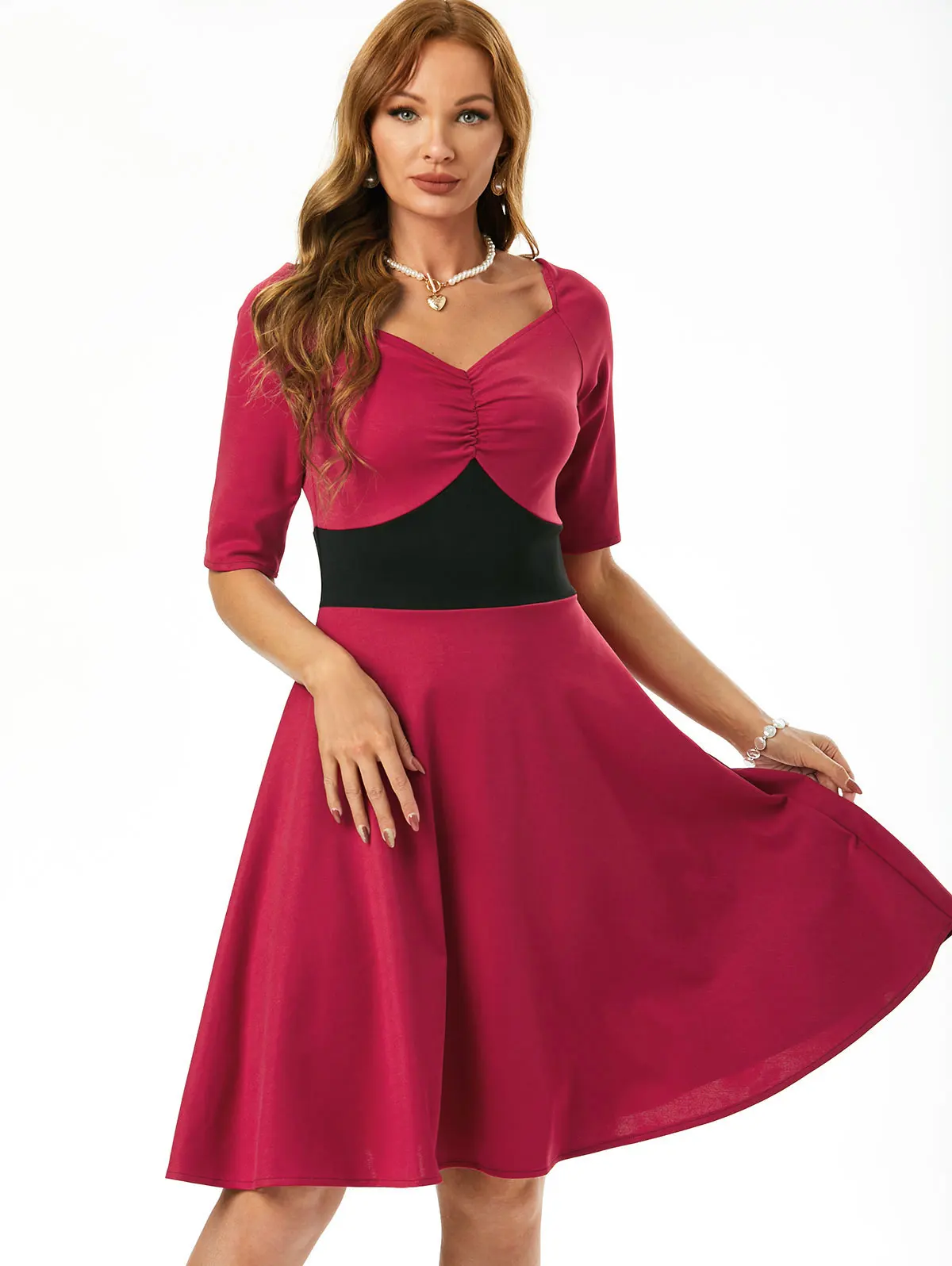 Ruched Bicolor Half Sleeve Dress Half Sleeve Dress Sweetheart Knee Length Red Wedding Vintage Party Dresses
Ruched Bicolor Half Sleeve Dress Half Sleeve Dress Sweetheart Knee Length Red Wedding Vintage Party Dresses
