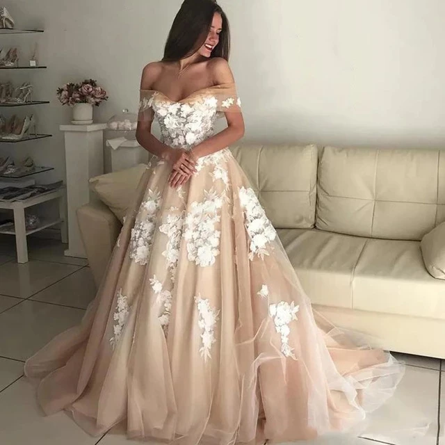 Deep Champagne Off-Shoulder Ball Gown Tulle Wedding Dress Vestido De Noiva Fashion Sweetheart Appliques Court Train Bridal Gowns
Deep Champagne Off-Shoulder Ball Gown Tulle Wedding Dress Vestido De Noiva Fashion Sweetheart Appliques Court Train Bridal Gowns
