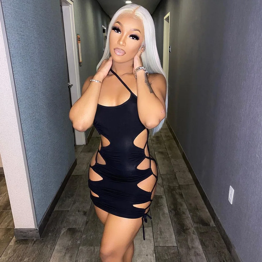 Spaghetti Strap Solid Bodycon Mini Dresses for Women Black Hollow Out Drawstring Sexy Club Party Short Dress 2021 Summer Clothin
Spaghetti Strap Solid Bodycon Mini Dresses for Women Black Hollow Out Drawstring Sexy Club Party Short Dress 2021 Summer Clothin