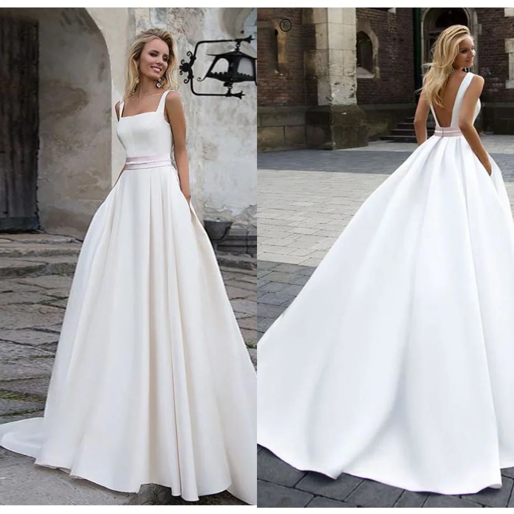 Elegant Wedding Dress White Ivory Satin Simple Bridal Gowns Beaded Straps A Line Wedding Dreses Vestido De Noiva Backless Robe
Elegant Wedding Dress White Ivory Satin Simple Bridal Gowns Beaded Straps A Line Wedding Dreses Vestido De Noiva Backless Robe