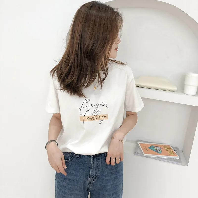 B20 Casual O-neck Letter Print Women T-shirt 2021 Summer Short Sleeve Loose Female Basic Tops Shirt GirlsTees 100% Cotton
B20 Casual O-neck Letter Print Women T-shirt 2021 Summer Short Sleeve Loose Female Basic Tops Shirt GirlsTees 100% Cotton