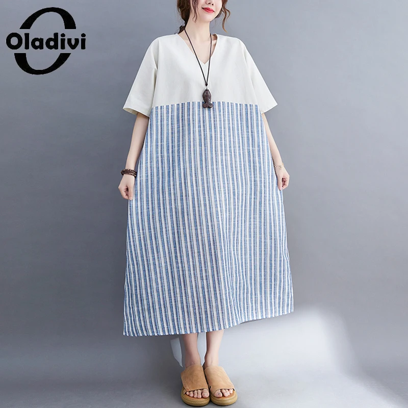Oladivi Women Oversized Clothes Fashion Patchwork Striped Cotton Linen Dress 2021 Summer New Casual Loose Midi Dresses Robe 8319
Oladivi Women Oversized Clothes Fashion Patchwork Striped Cotton Linen Dress 2021 Summer New Casual Loose Midi Dresses Robe 8319