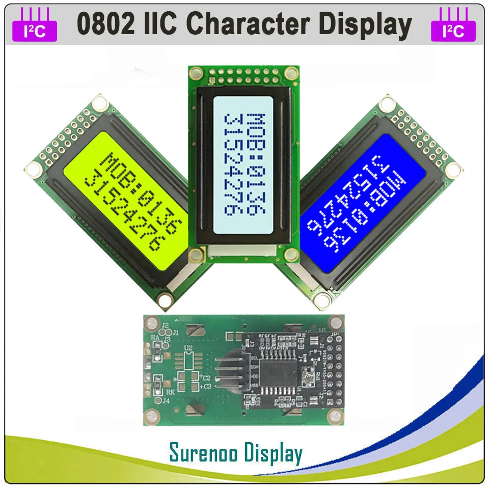 Последовательный ЖК модуль IIC / I2C TWI 0802 802 8*2 символа панель дисплея желтый зеленый
