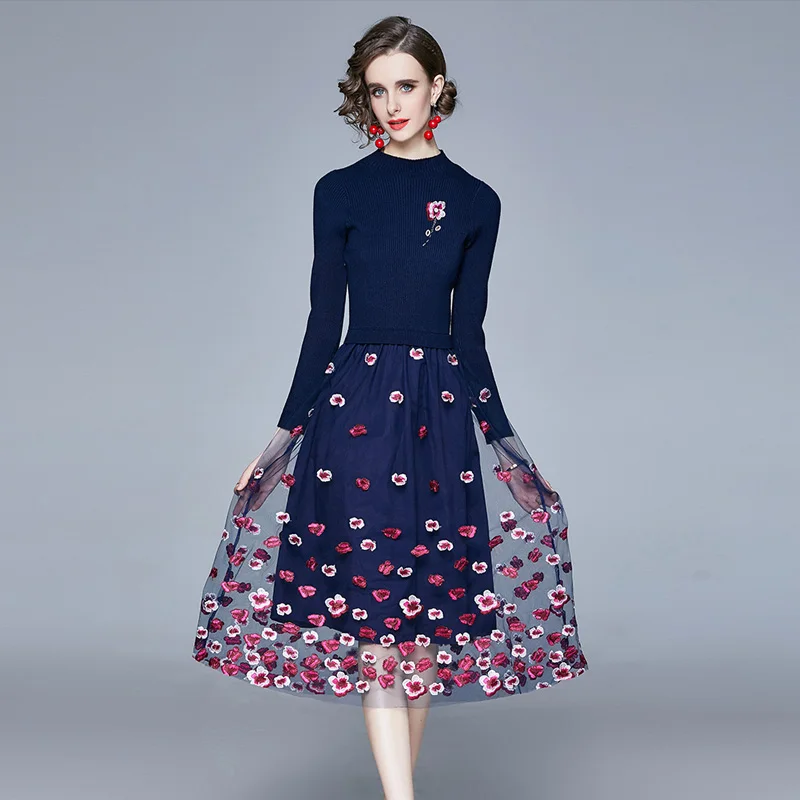 JSXDHK Spring Women Mesh Patchwork Knitted Dresses Elegant Ladies 3D Floral Embroidery Beading Long Sleeve Midi Dress Vestidos
JSXDHK Spring Women Mesh Patchwork Knitted Dresses Elegant Ladies 3D Floral Embroidery Beading Long Sleeve Midi Dress Vestidos