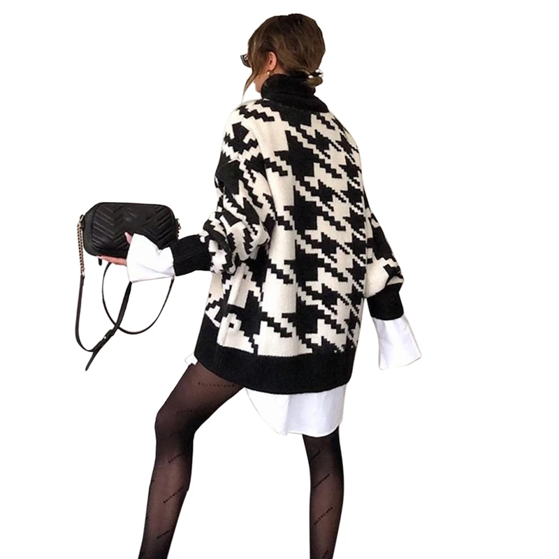 NEW Vintage Women Knit Sweater Houndstooth Pattern Long Sleeve High Collar Pullover Ladies Office Wear Winter Sweater Streetwear
NEW Vintage Women Knit Sweater Houndstooth Pattern Long Sleeve High Collar Pullover Ladies Office Wear Winter Sweater Streetwear