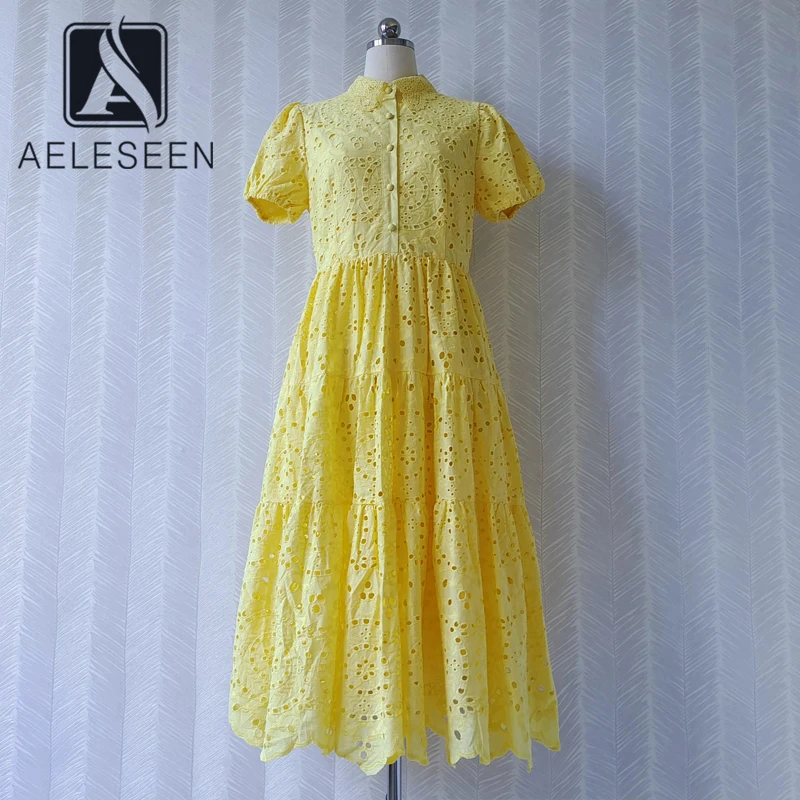 AELESEE Runway Fahsion Lace Dress 2021 Designer Summer Women Yellow Black White Dress Hollow Out Elegant Midi Party Dress
AELESEE Runway Fahsion Lace Dress 2021 Designer Summer Women Yellow Black White Dress Hollow Out Elegant Midi Party Dress