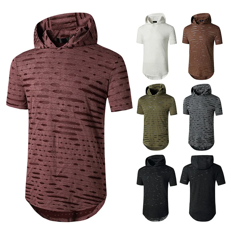 2021 summer new men's T-shirt, trendy hip-hop hole long hooded round neck short sleeve T-shirt
2021 summer new men's T-shirt, trendy hip-hop hole long hooded round neck short sleeve T-shirt