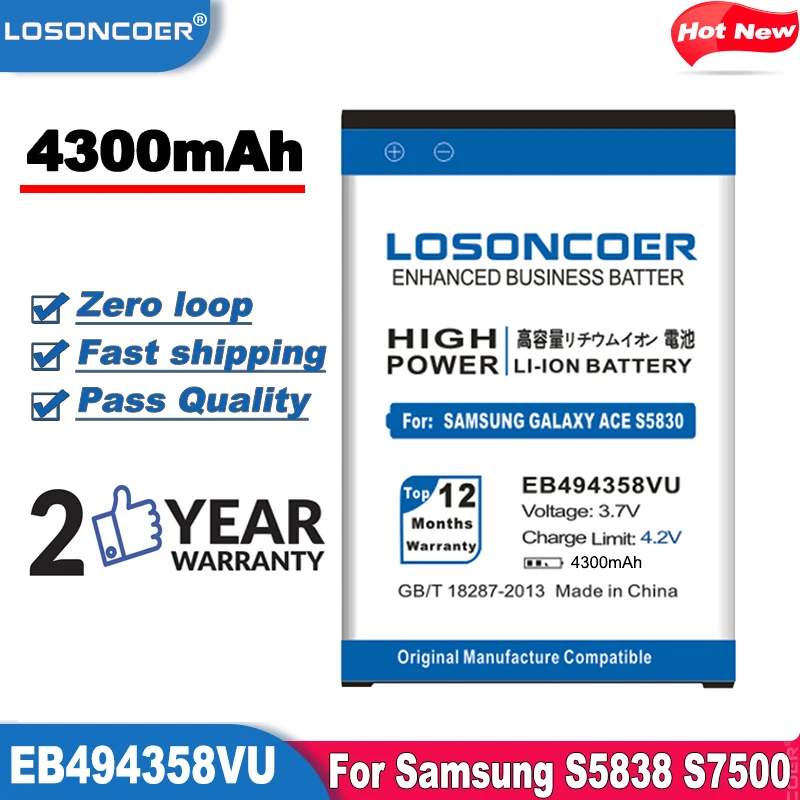 Аккумулятор EB494358VU 4300 мАч для Samsung Galaxy Ace Plus S7500 i569 S5830 S6802 B7510 i579 S6102 i619 S5660 S5830I S5838