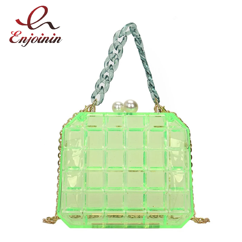 Transparent Acrylic Fashion Box Purses and Handbags for Women Chain Shoulder Bag Plaid Pearl Buckle Party Clutch Designer Bag
Transparent Acrylic Fashion Box Purses and Handbags for Women Chain Shoulder Bag Plaid Pearl Buckle Party Clutch Designer Bag