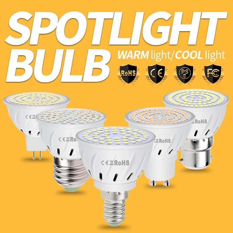 

LED E27 Lamp E14 Spotlight Bulb GU10 48 60 80leds Lampara 220V GU 10 Bombillas B22 5W 7W 9W Led MR16 Lampada gu5.3 Spot light