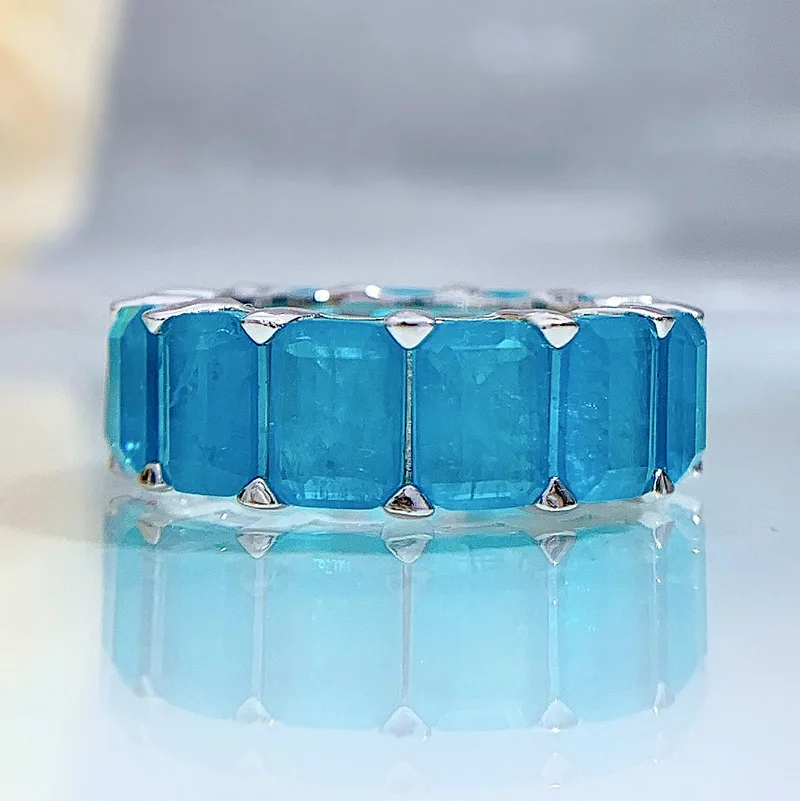 2021 New Product S925 Sterling Silver Ring 5*7mm Rectangular Paraiba Full Diamond Row Ring Cut Diamonds Fine Party Jewelry 
2021 New Product S925 Sterling Silver Ring 5*7mm Rectangular Paraiba Full Diamond Row Ring Cut Diamonds Fine Party Jewelry