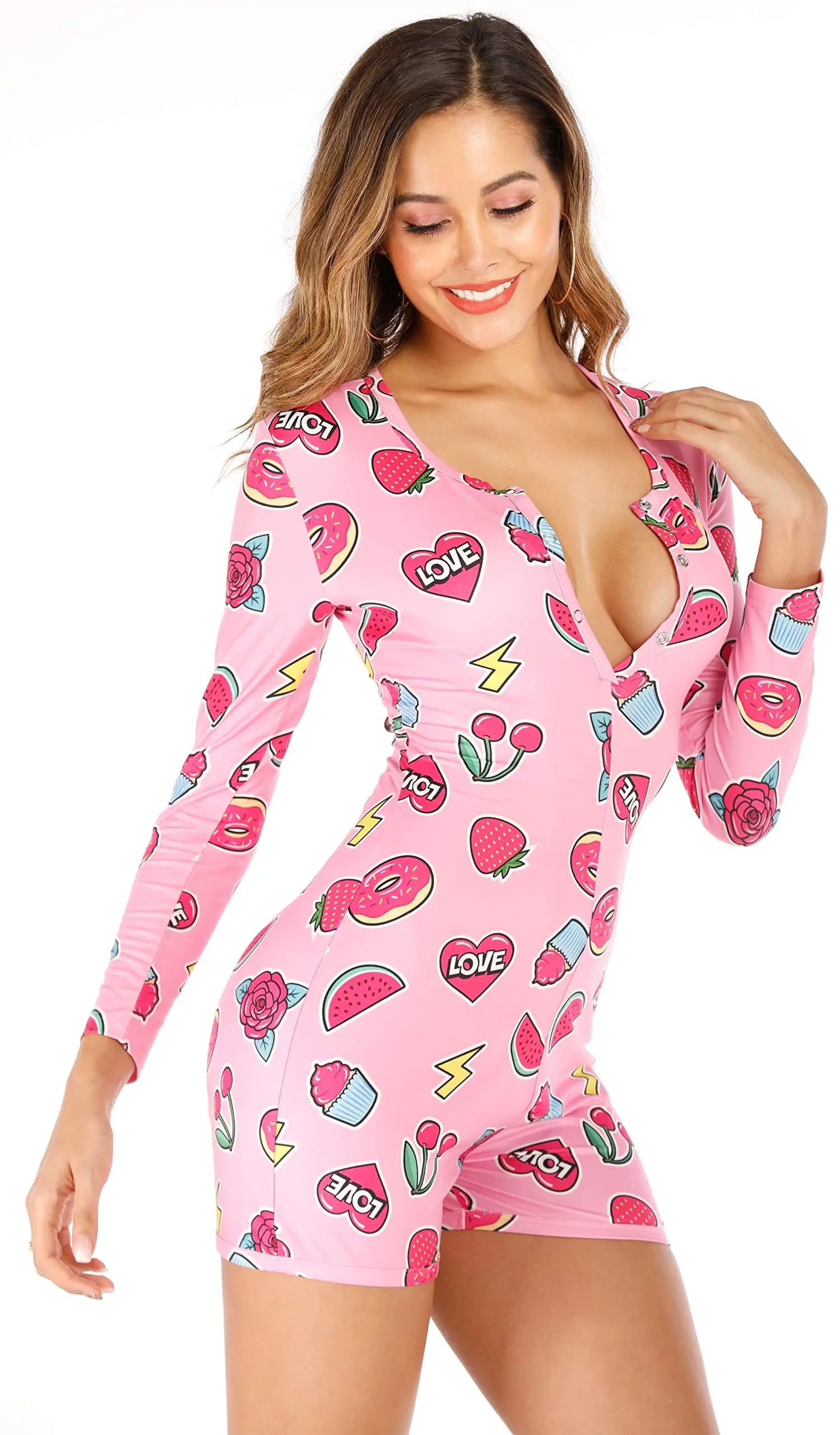 Новый популярный женский пикантный комбинезон с глубоким V-образным вырезом и коротким длинным рукавом комбинезон с принтом на пуговицах Ц... 
Новый популярный женский пикантный комбинезон с глубоким V-образным вырезом и коротким длинным рукавом комбинезон с принтом на пуговицах Ц...