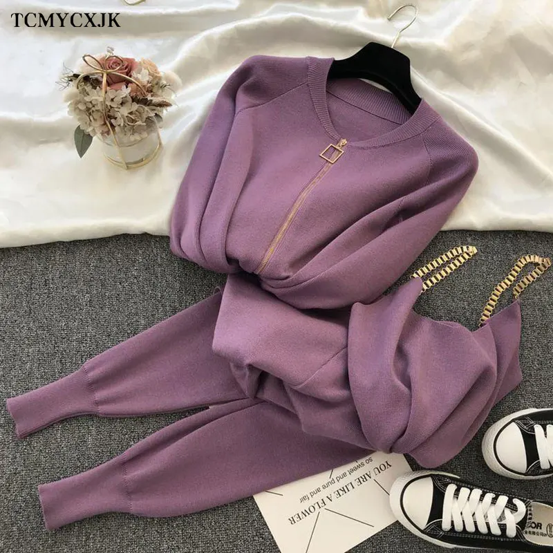 2022 Spring Solid Color Knitted Elegant 3 Piece Suit O-Neck Zipper Cardigan Coat Tops + Chain Vest + Elastic Harem Pants Fashion
2022 Spring Solid Color Knitted Elegant 3 Piece Suit O-Neck Zipper Cardigan Coat Tops + Chain Vest + Elastic Harem Pants Fashion