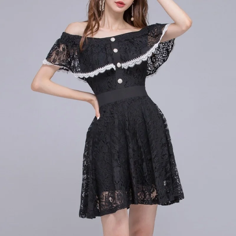 Women Dresses Lace Bodycon Bandage Black Slash Neck Off Shoulder Summer Dress Elegant Vintage Sundress Party Sexy Aline Clothes 
Women Dresses Lace Bodycon Bandage Black Slash Neck Off Shoulder Summer Dress Elegant Vintage Sundress Party Sexy Aline Clothes