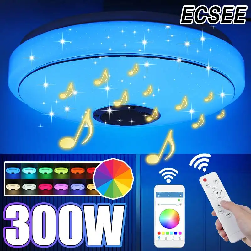 300W Dimmable RGBW LED Music Ceiling Lights with bluetooth Speaker APP+Remote Control Flush Mount Fixture Lamp for Home Bedroom
300W Dimmable RGBW LED Music Ceiling Lights with bluetooth Speaker APP+Remote Control Flush Mount Fixture Lamp for Home Bedroom