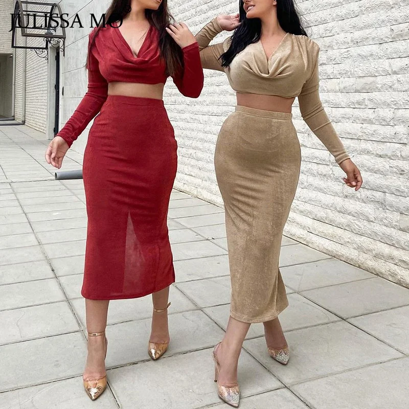 Женский облегающий костюм JULISSA MO, из двух предметов, Топ с длинным рукавом и V-образным вырезом и юбка миди с разрезом, элегантный наряд на осе...
Женский облегающий костюм JULISSA MO, из двух предметов, Топ с длинным рукавом и V-образным вырезом и юбка миди с разрезом, элегантный наряд на осе...