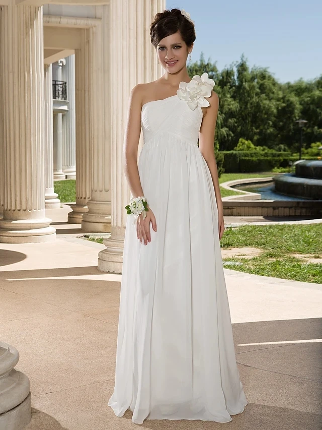 Vintage Chiffon Wedding Dresses Sleeveless One Shoulder Floor Length See-Through with Flower Bridal Gown Robe De Mariage
Vintage Chiffon Wedding Dresses Sleeveless One Shoulder Floor Length See-Through with Flower Bridal Gown Robe De Mariage