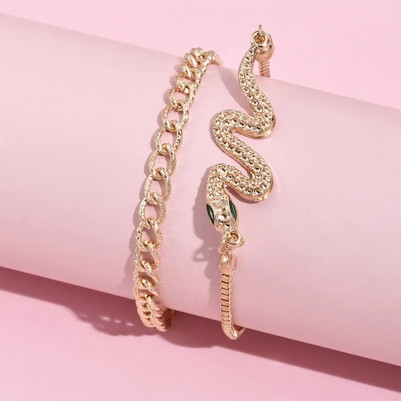 New Trendy Gold Alloy Snake 2 Pcs/set Bracelet combination retro personality combination retro Punk Snake Thick Chain Jewelry
New Trendy Gold Alloy Snake 2 Pcs/set Bracelet combination retro personality combination retro Punk Snake Thick Chain Jewelry