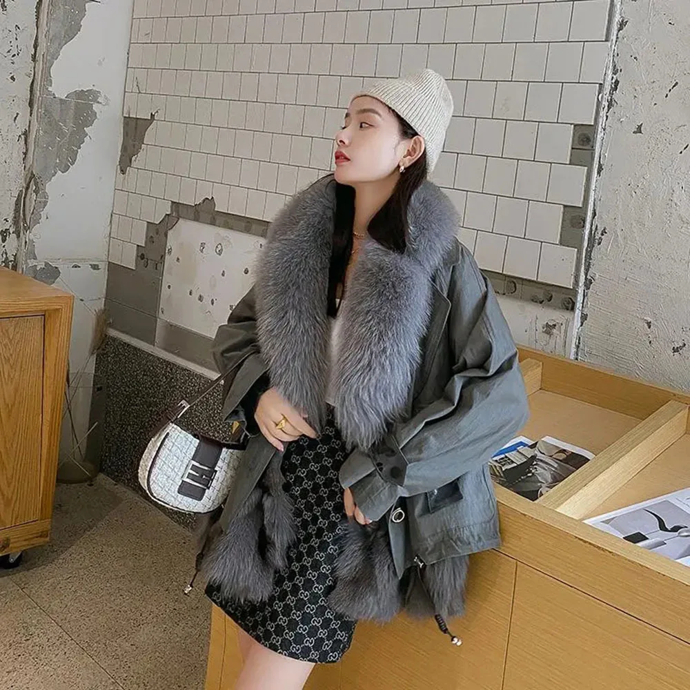 Parka Mujer Coat Women's New Style With Big Fur Collar Faux Fox Fur Liner And Detachable Short Faux Fur Winter Warm Outerwear
Parka Mujer Coat Women's New Style With Big Fur Collar Faux Fox Fur Liner And Detachable Short Faux Fur Winter Warm Outerwear